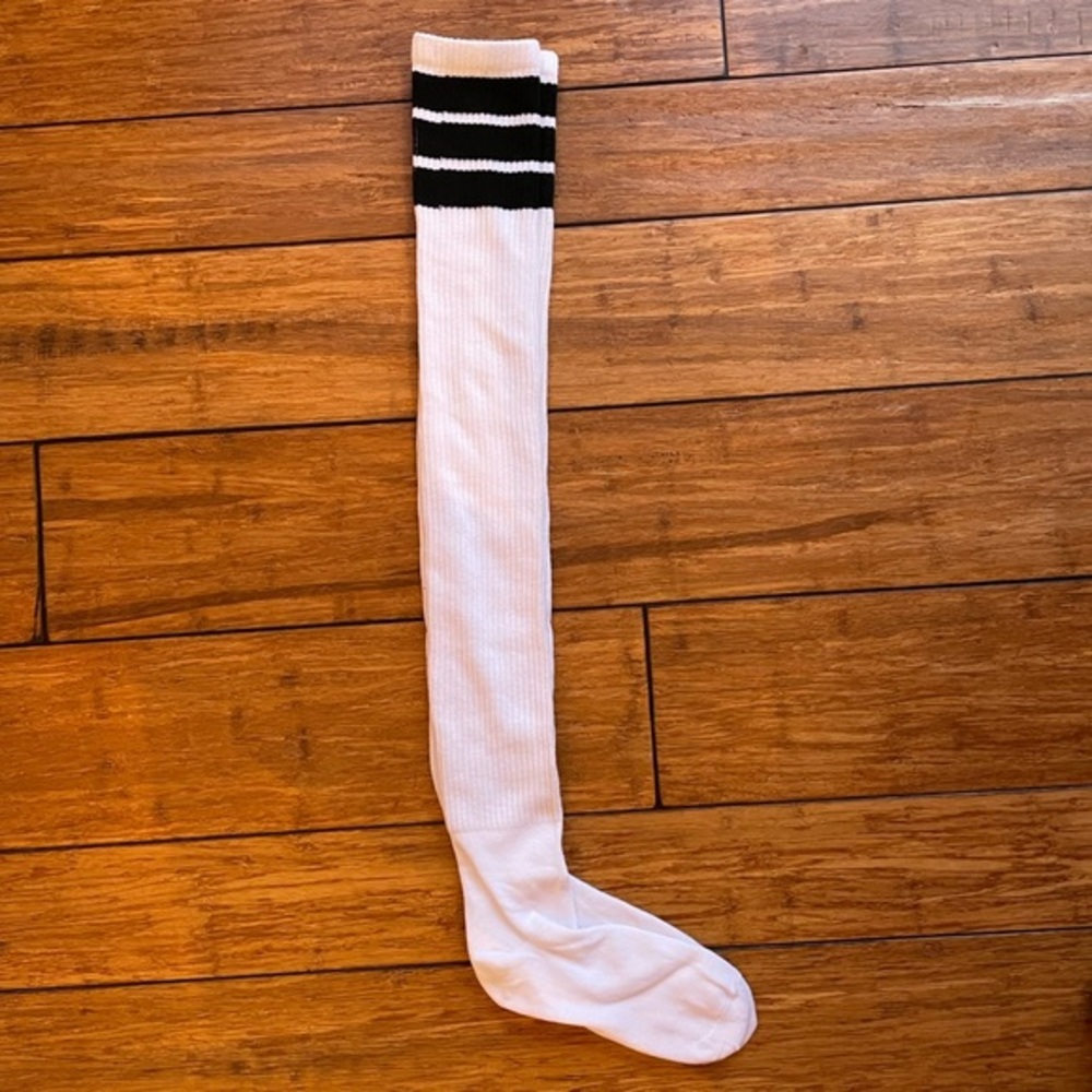 Spirit Halloween white socks with black stripes